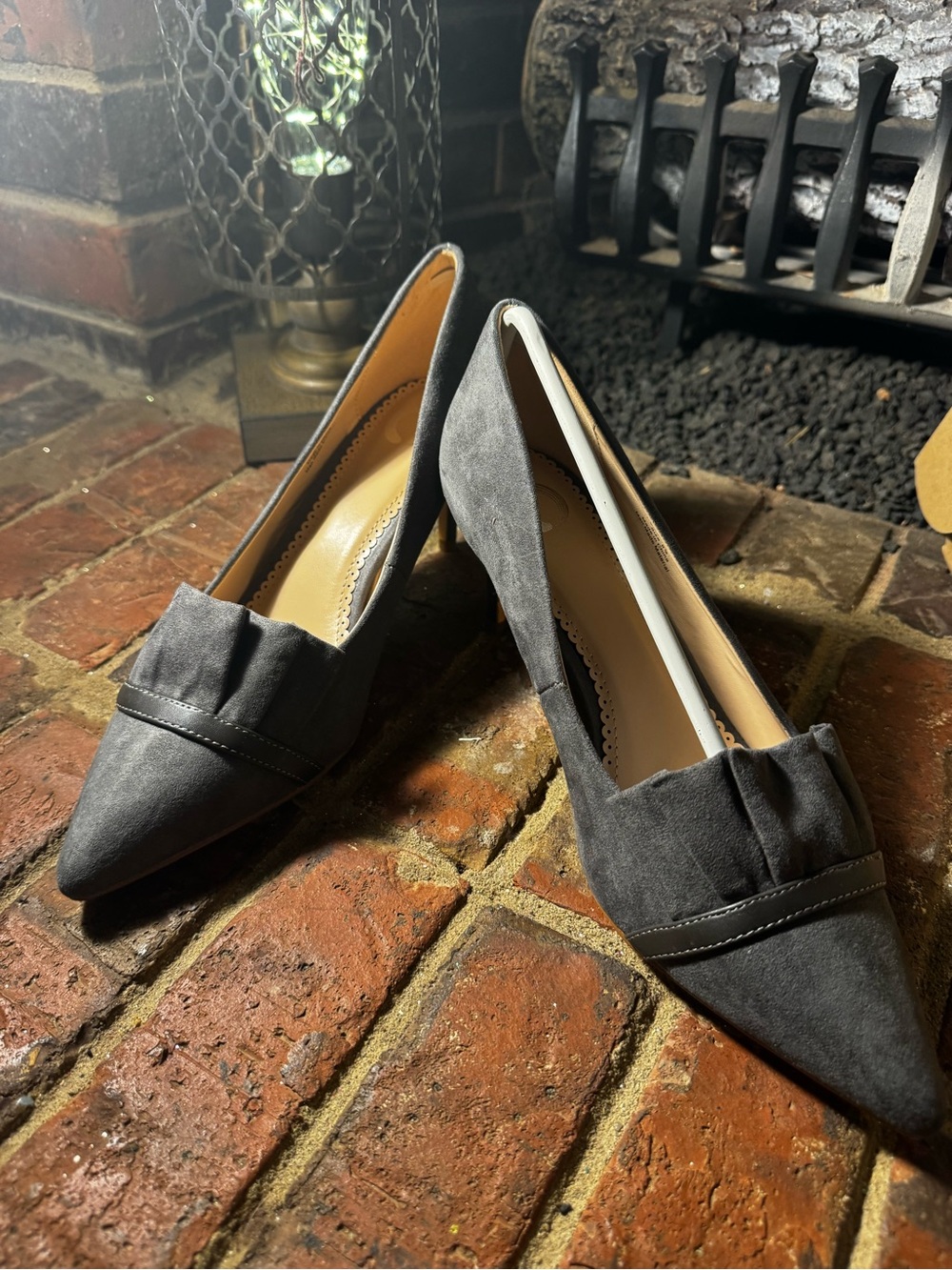 Journee Collection Gray Pointed Toe Suede Heel